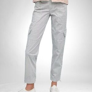 Sanctuary x Anthropologie Terrain Cropped Utility Pants Striped Gray+Whi…